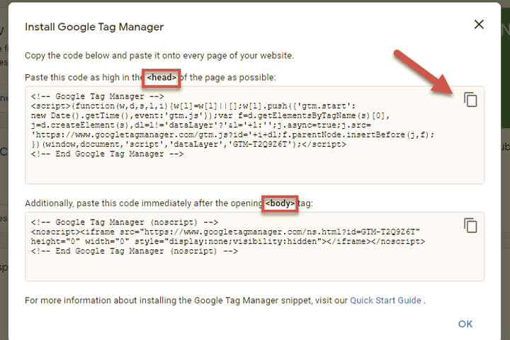 دریافت کد از google tag manager